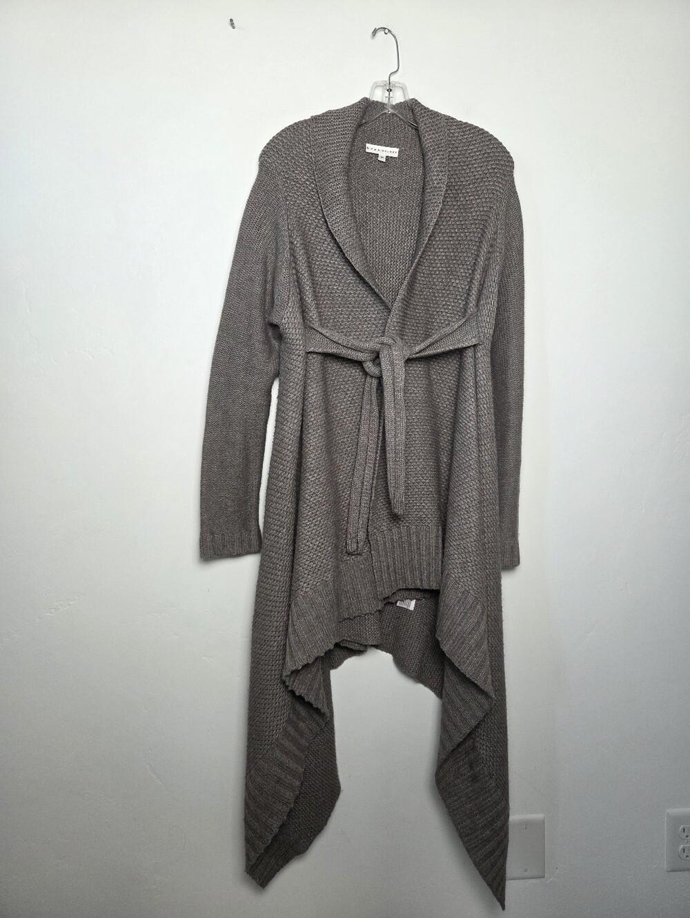 Bryn Walker Lambswool Cashmere Waterfall Cardigan Sweater Taupe Knit Medium